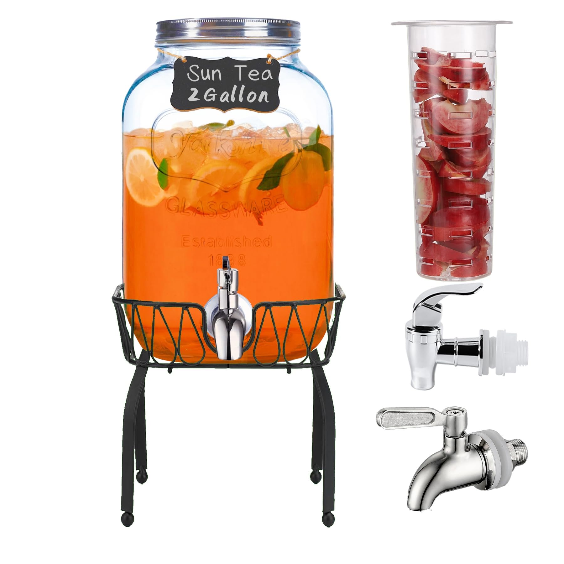 2 Gallon Drink Dispensers For Parties, 2 Pack Beverage Dispensers Stand Glass Water Jug Dispenser 18 8 Stainless Steel Spigot Great Party Wedding Picnic B - View #2