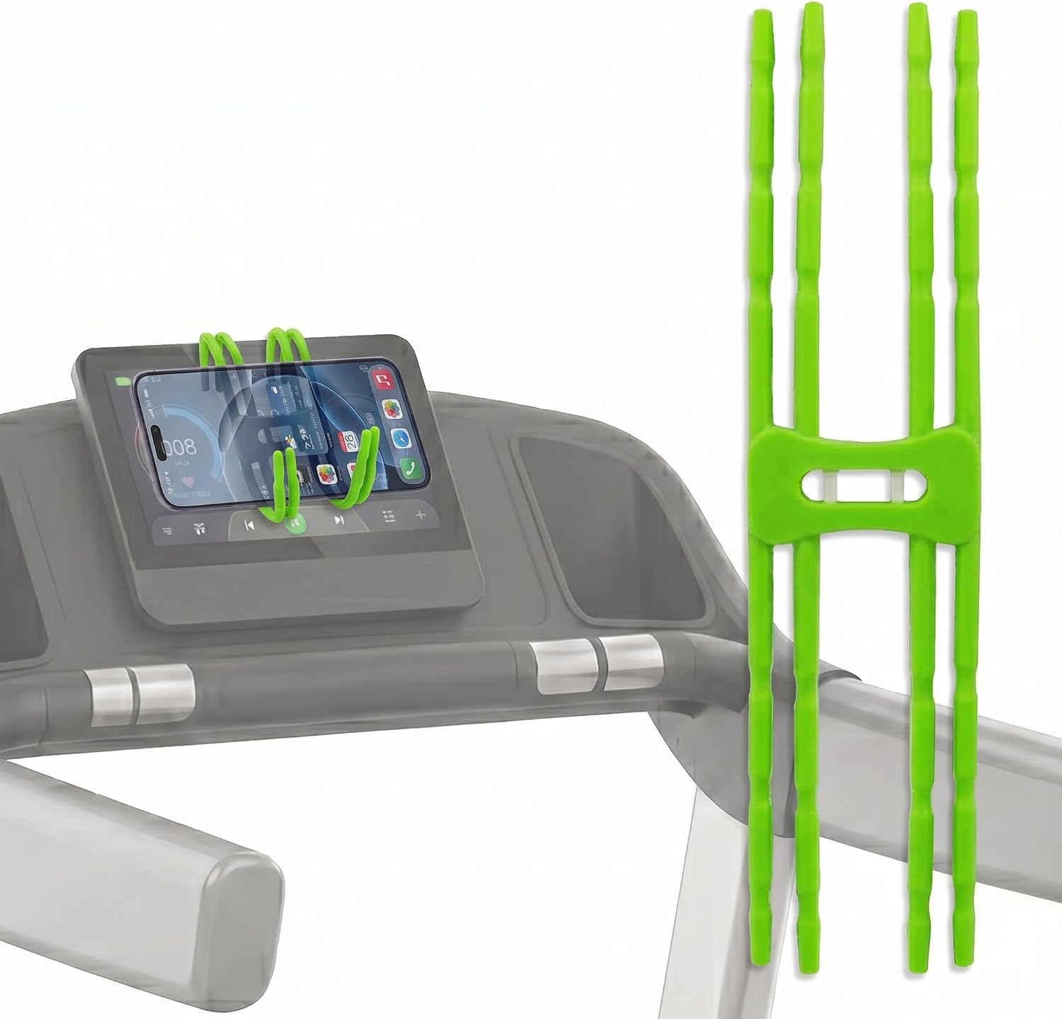 Treadmill Phone Holder with Anti-Slip Rubber Rings, Durable Silicone Cell Phone Holder for Treadmill, Universal Mount for Gym & Stationary Bike, Fits 4.7"-7.2" Phones - 1PC Green