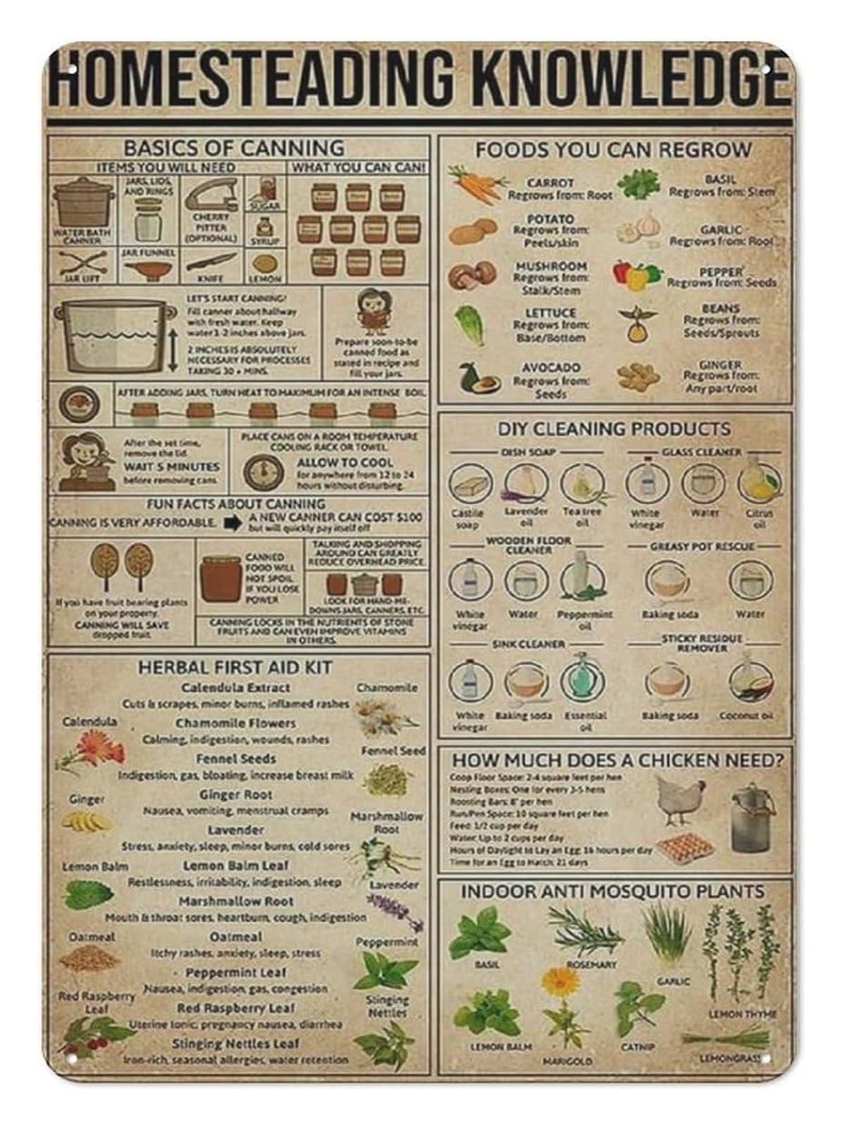 ZDVHOMCB Country Life Metal Tin Sign Retro Homesteading Infographic Vintage Kitchen Wall-Art for Garden Shed Farmhouse or Cabin Decor (8 X 12 inch)