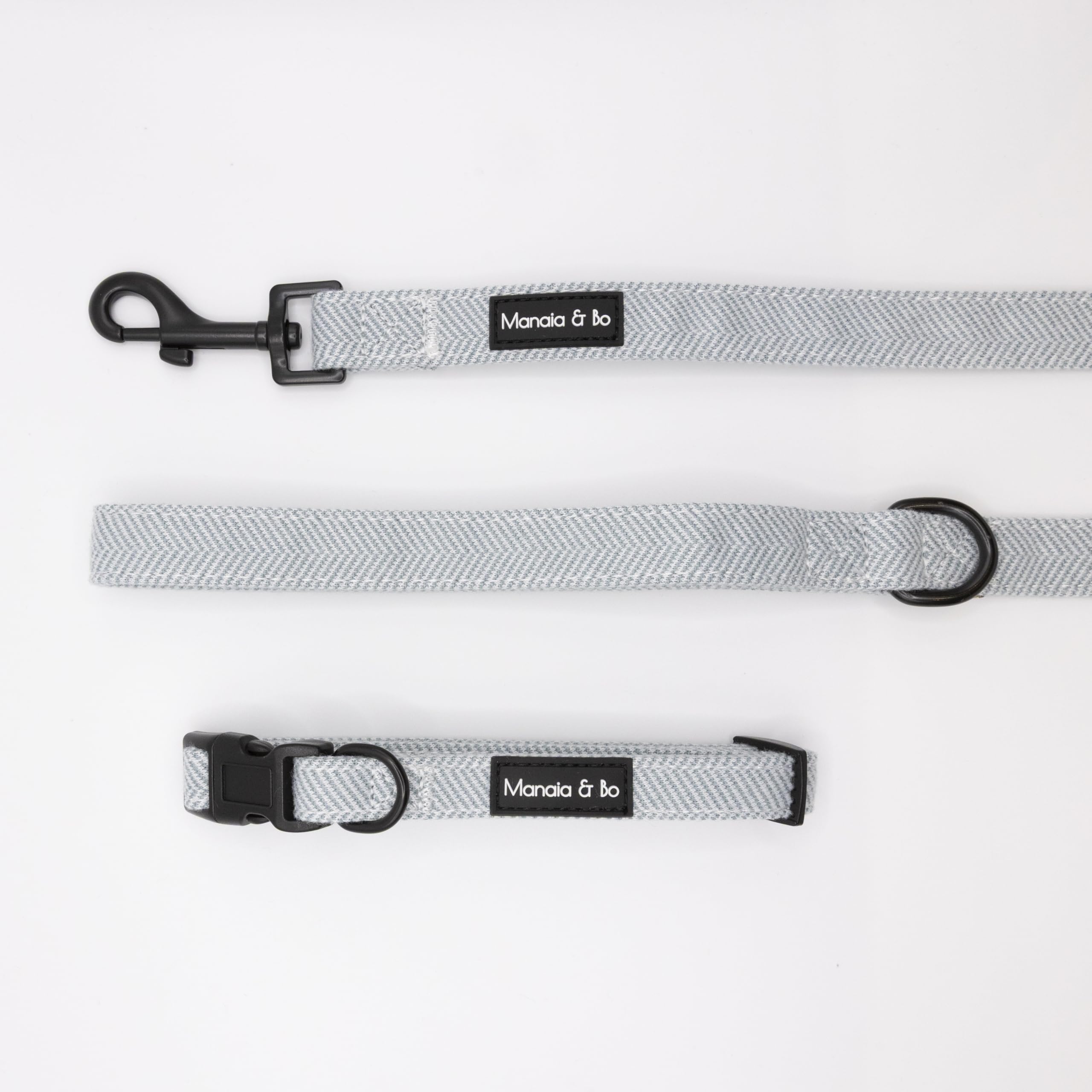 Premium Quality Adjustable Sky Herringbone Tweed Dog Collar with 1.5m x 2cm Fixed Length Lead/Leash | Neck: 33-51cm (Medium, Collar & Lead) — image 1