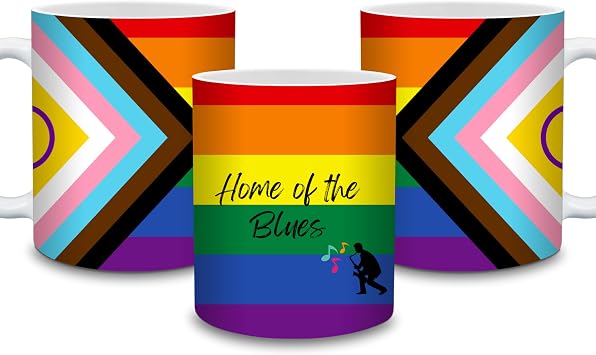PRIDE Memphis Tennessee TN LGBTQIA Allies Intersex Inclusive Progress Pride Flag Coffee Mug in Home of the Blues White