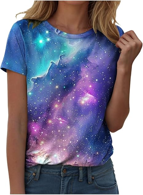 Damen T-Shirt Mit Glitzer Print - Lässiges Top Mit Rundhalsausschnitt