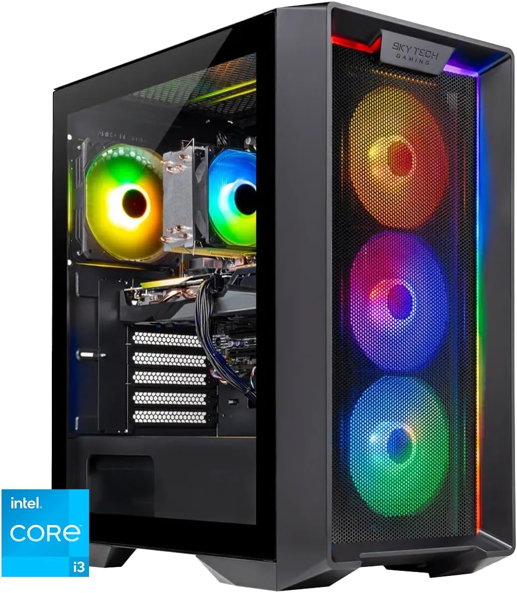 Skytech Gaming Nebula Gaming PC Desktop - Intel Core i3 12100F 3.3GHz, NVIDIA GTX 1650, 500GB NVME SSD, 16GB DDR4 RAM 3200, 600W Gold PSU, 11AC Wi-Fi, Windows 11 Home 64-bit, Black