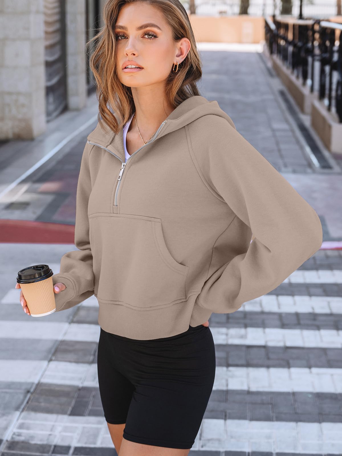 AUTOMET Damen Ezau190 Sweatshirt | Mit Fleece gefüttert, weiches Material, Kapuze, Jacken mit Taschen, Reiseflughafen-Outfits, Y2K-Sweatshirts, süße Loungewear