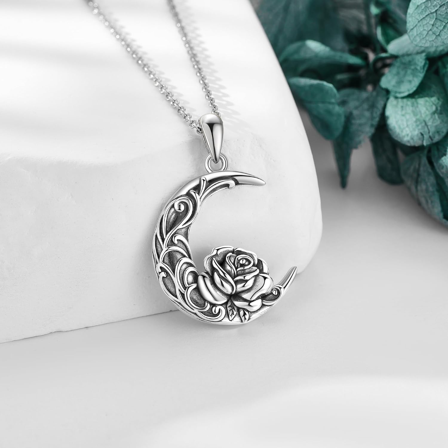 Rose Necklace 925 Sterling Silver Birth Flower Moon Crescent Pendant Jewelry Birthday Gifts for Women - Image 3