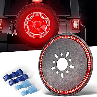 Spare Tire Brake Light 3rd Third Brake Light Tail Light Wheel Lights LED Ring Red Light with Braking Warning Signal for Je-ep Wrangler 2007-2018 2018-2019 1987-2021 JK JLU JKU