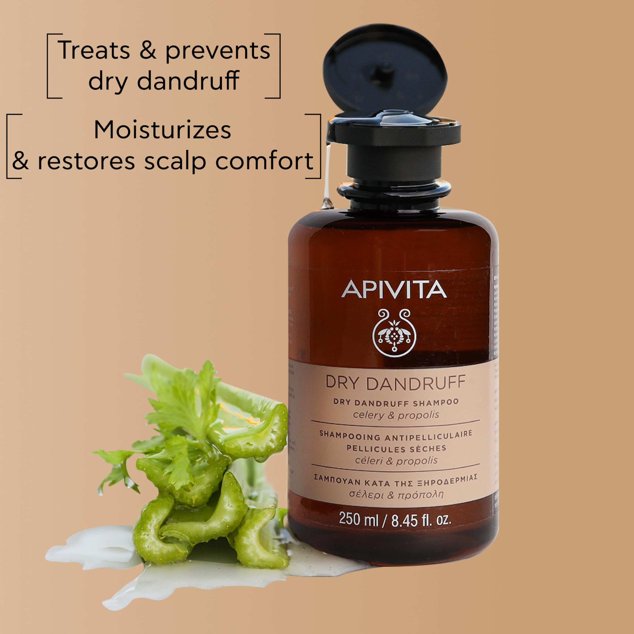 Apivita Dry Dandruff Shampoo 500ml, With Celery, Propolis and Tea Tree Oil, Natural Anti-Dandruff and Dry Scalp Treatment - Image 2