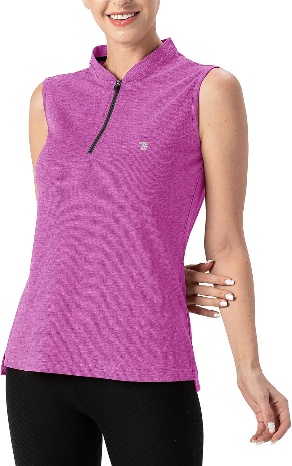 TBMPOY Women's Sleeveless Golf Polo Shirts UPF 50+ Tennis Tank Tops Quick Dry Zip Up