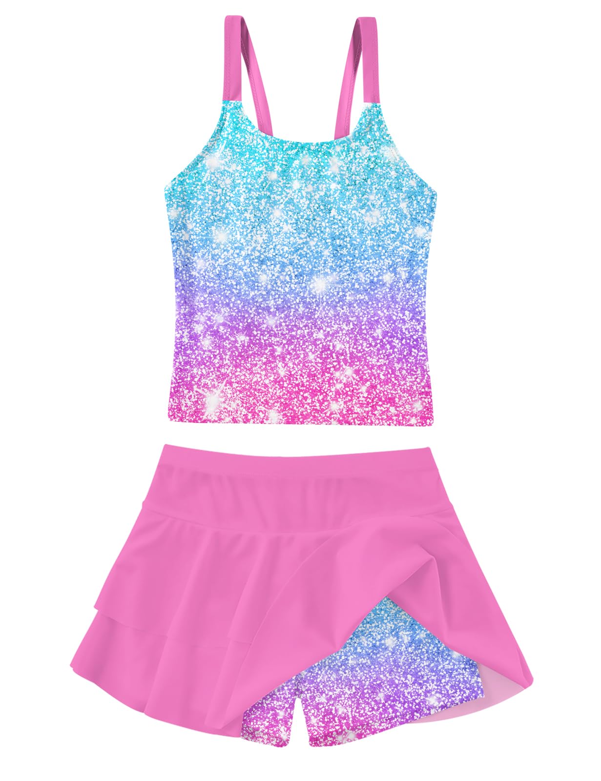 ALISISTER Girls Tankini Swimsuit Two Piece Bathing Suits Summer Beach Swimwear with Shorts for 7-12 Years