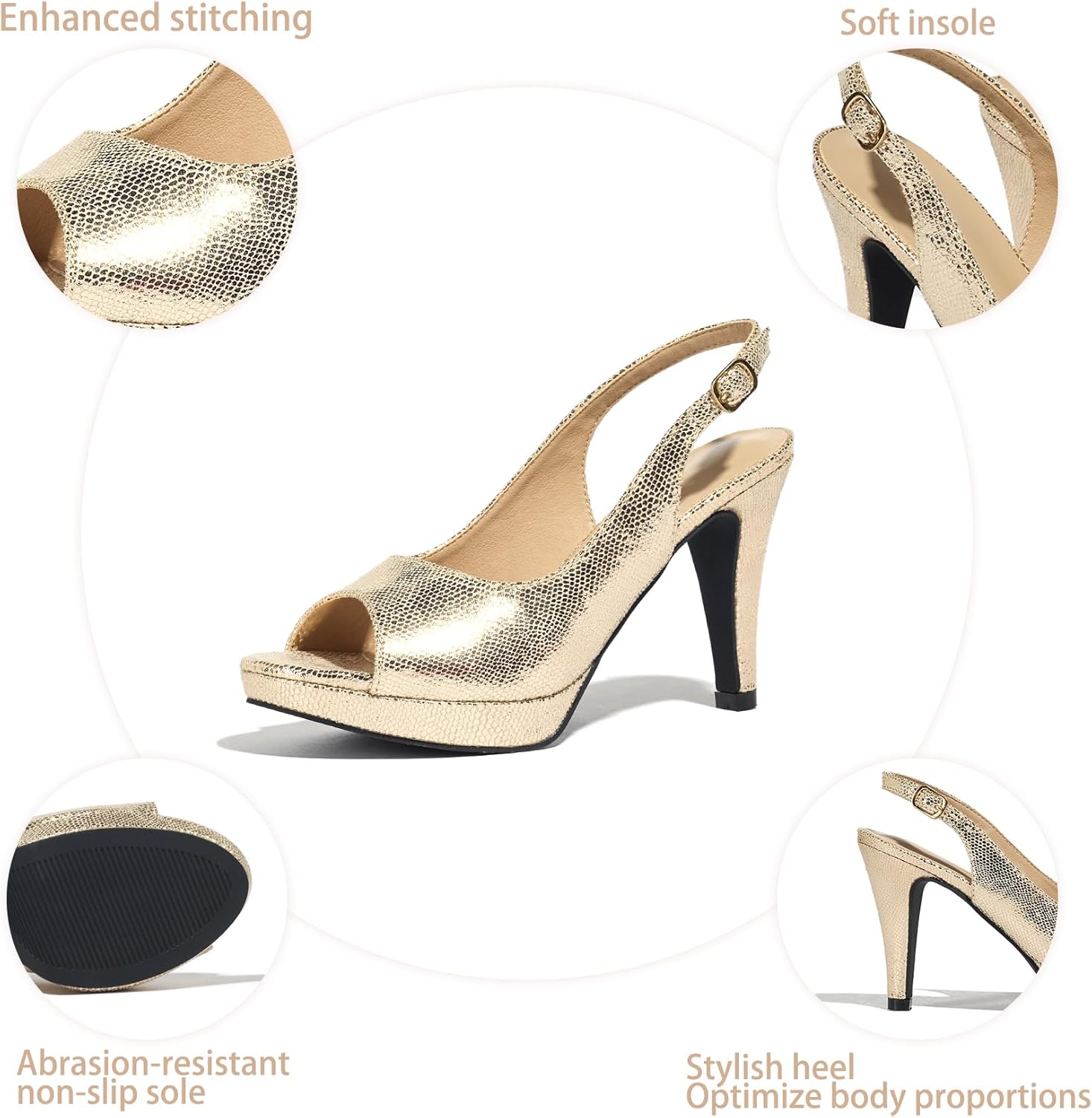 Women’s Sexy High Heels Peep Toe Ankle Strap Platform Block Slingback Dress Pumps Shoes for Women