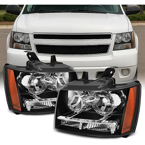 AKKON - For Black Bezel 07-13 Suburban Tahoe Avalanche Headlights Front Lamps Direct Replacement Left + Right, Low Beam: H11, High Beam: 9005, Car Vehicle Light Assembly, Black Housing