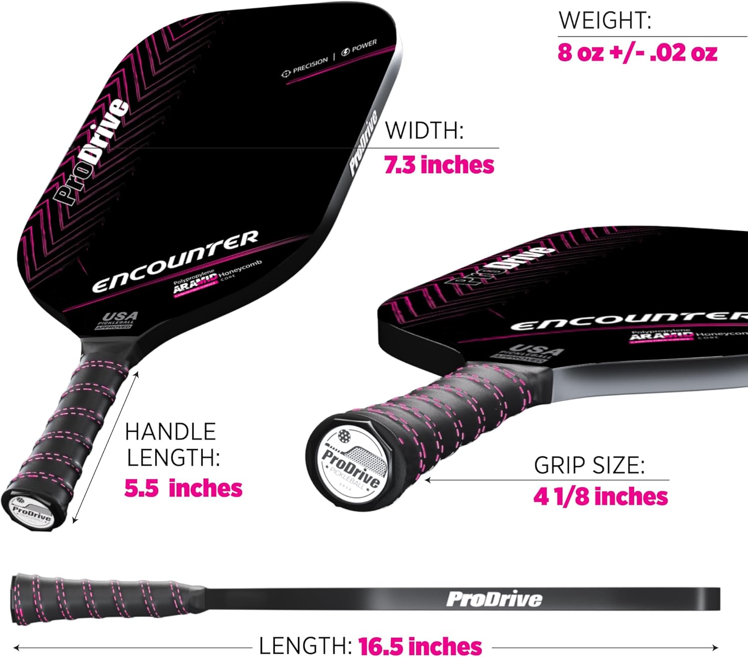 Prodrive Encounter Pink Pickleball Paddle 16mm - 3 Layer (PP/Aramid/PP) Thermoformed with Foam Injected Walls - Includes Paddle Sleeve