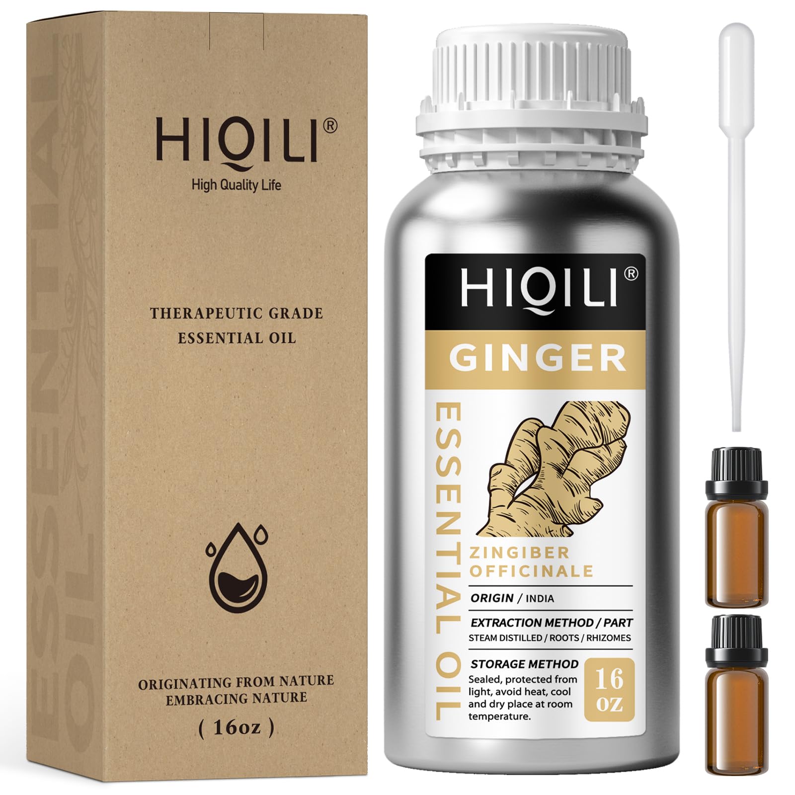 HIQILI Ginger Essential Oil 16 Fl Oz | Pure Natural Oil for Hair, Massage & Skin - main product image