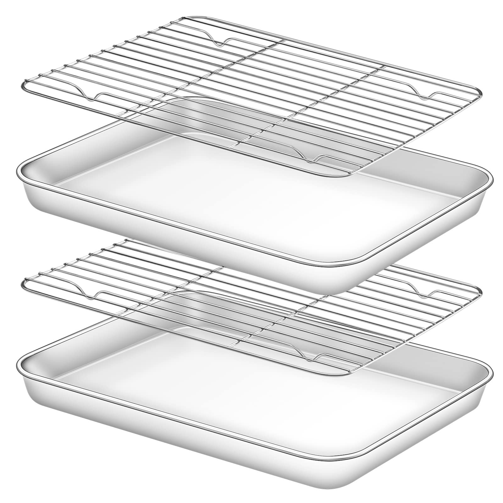Deedro Baking Sheet with Rack Set [2 Sheets + 2 Racks], Stainless Steel Cookie Half Sheets Baking Pan Oven Tray with Cooling Rack, 10 x 8 x 1 Inch, Heavy Duty, Non-toxic, Easy Clean