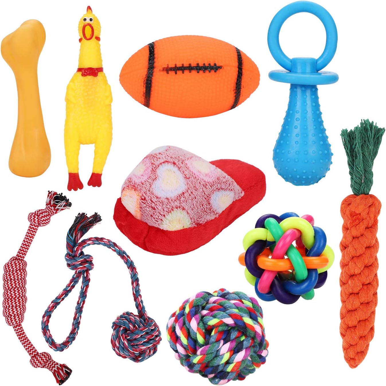 IBLUELOVER 10 Pack Cute Interactive Pets Dog Toys Set Durable Rope Squeaky Chew Training Toy for Small Medium Cat Puppy Solving Boredom Cleaning Teeth Non-toxic Rubber Exercise Ball for Dogs