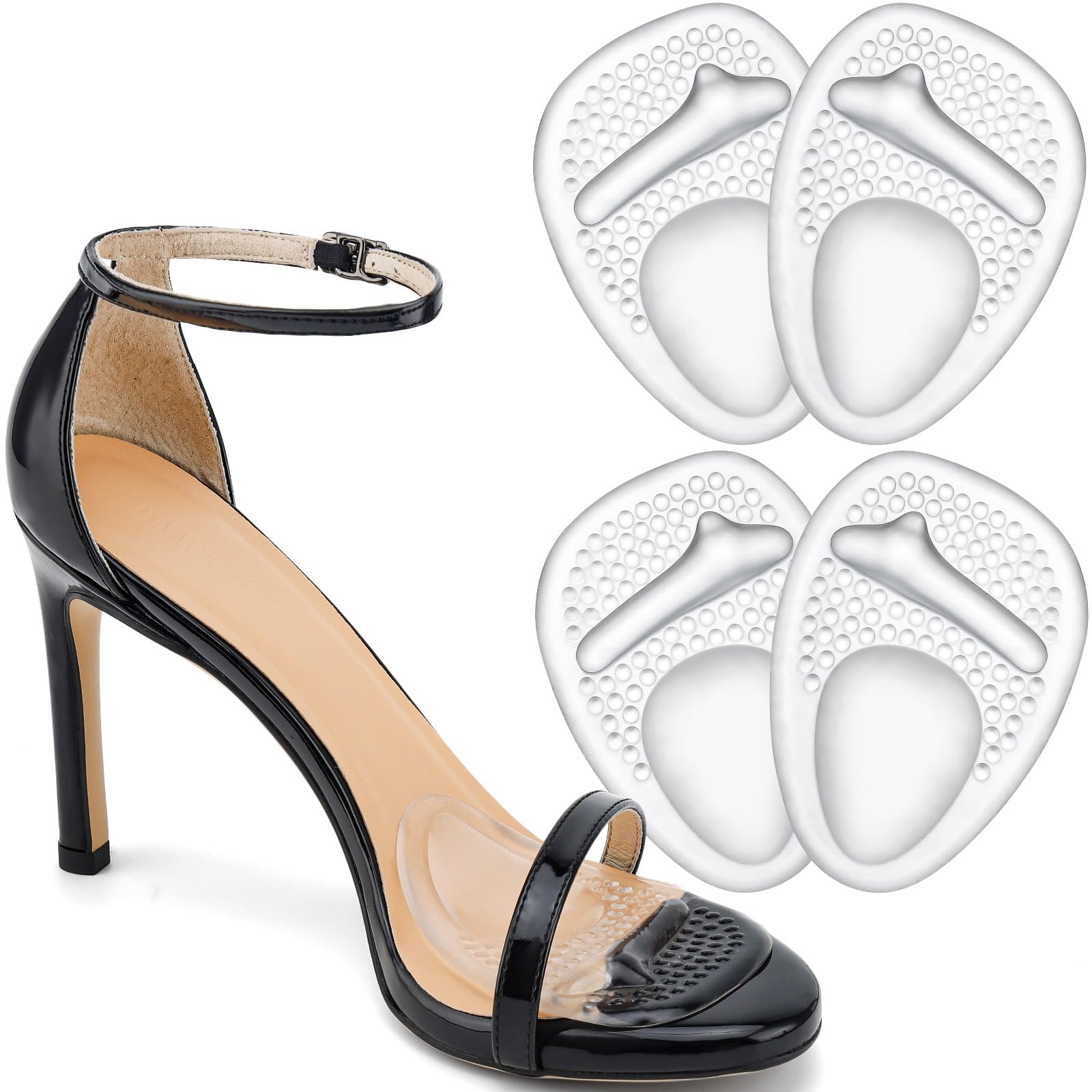 Comfowner Ball of Foot Cushions, Metatarsal Pads Women, High Heels Non-Slip Comfort Pads, Shoe Support for Metatarsalgia Mortons Neuroma Pain Relief (2 Pairs, Crystal)