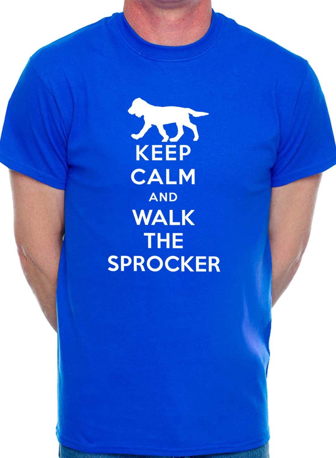 Print4u Men's Blue T-Shirt Keep Calm & Walk The Sprocker Dog X-Large