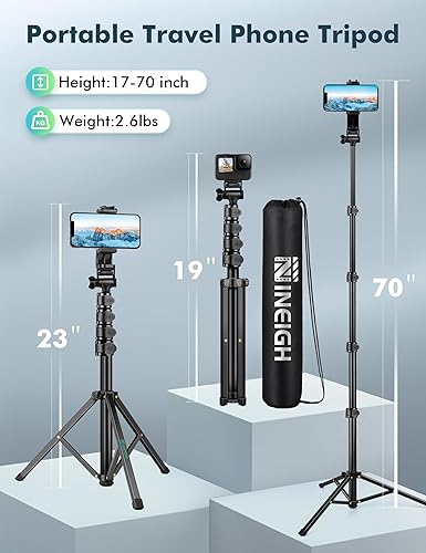Miniatura 6 de Trípode para teléfono, trípode de 70 pulgadas para iPhone celular, soporte de trípode para selfie stick con soporte remoto para teléfono, trípode de