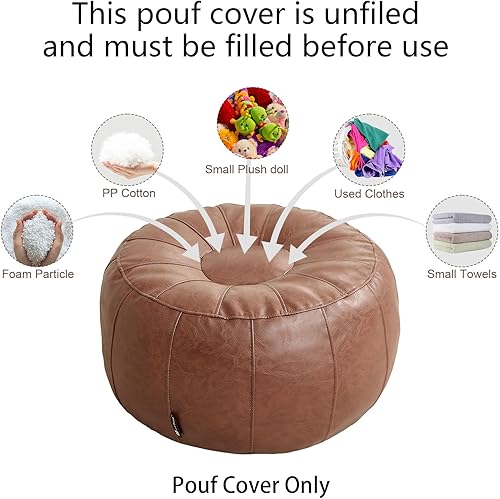 Miniatura 23 de Louis Donné Funda de puf sin relleno, taburete redondo otomano para reposapiés, puf de almacenamiento, puf de piel sintética impermeable, reposapiés