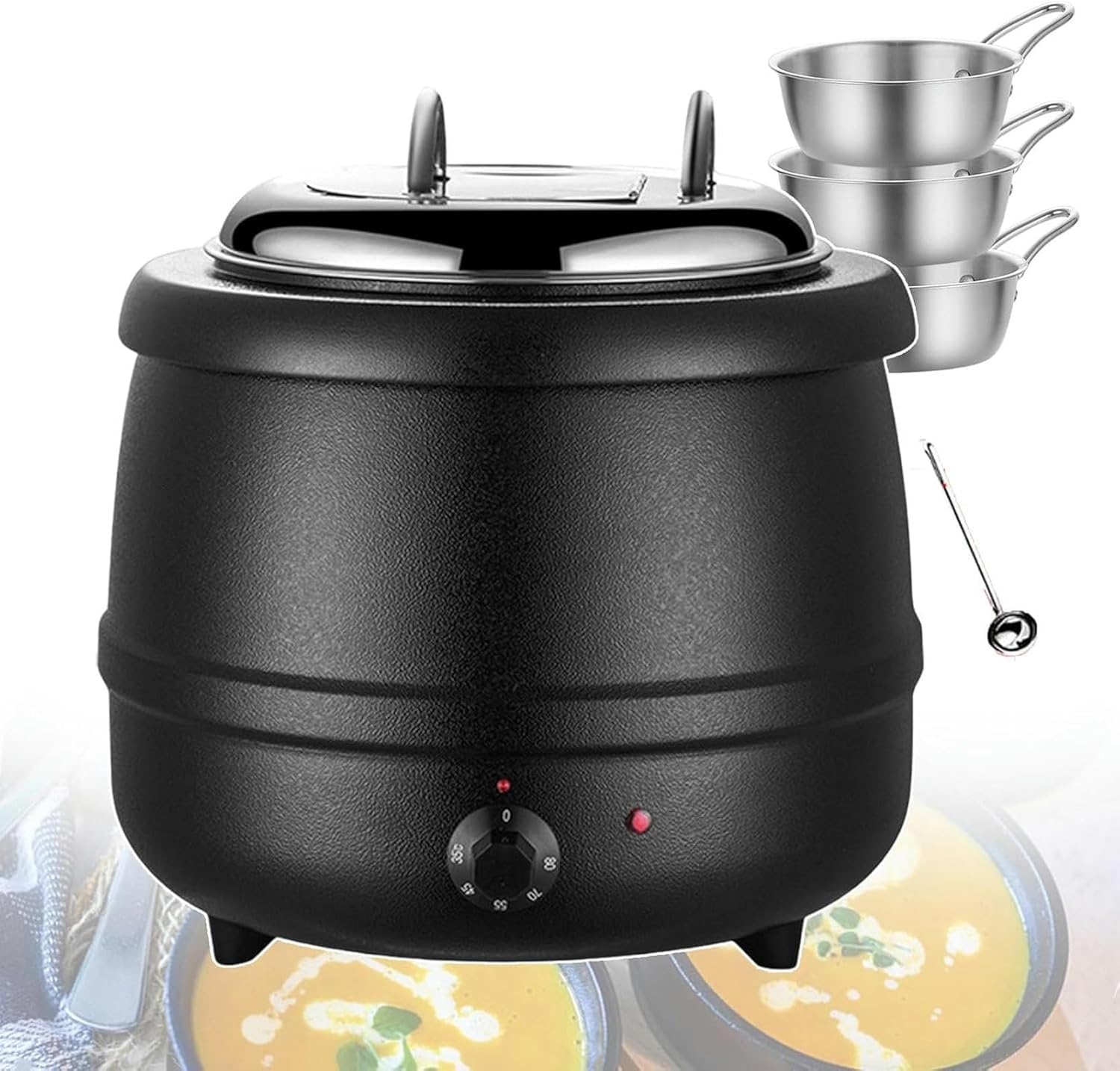 Olla Eléctrica de Acero Inoxidable para Sopa, 13L, 400W, Negro