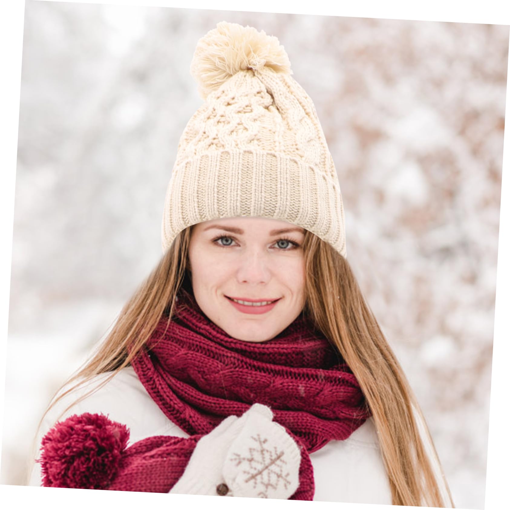 minkissy Conjunto Invierno Gorro Bufanda Guantes Cálidos de Lana Beige para Mujer y Hombre 1 Set