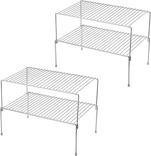 iPEGTOP Juego de 4 estantes apilables de almacenamiento para armario de congelador, marco de metal de acero inoxidable, organizador de cocina,