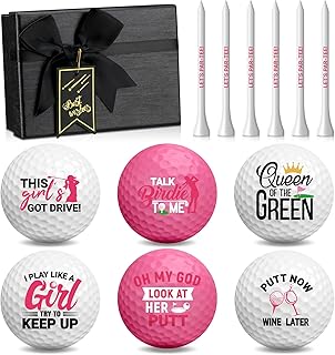 Realspring 13 Pcs Women's Golf Balls Funny Golf Balls for Women with Tees and Gift Box Golfing Gifts for Women Coworker Employee Golfer, Pink