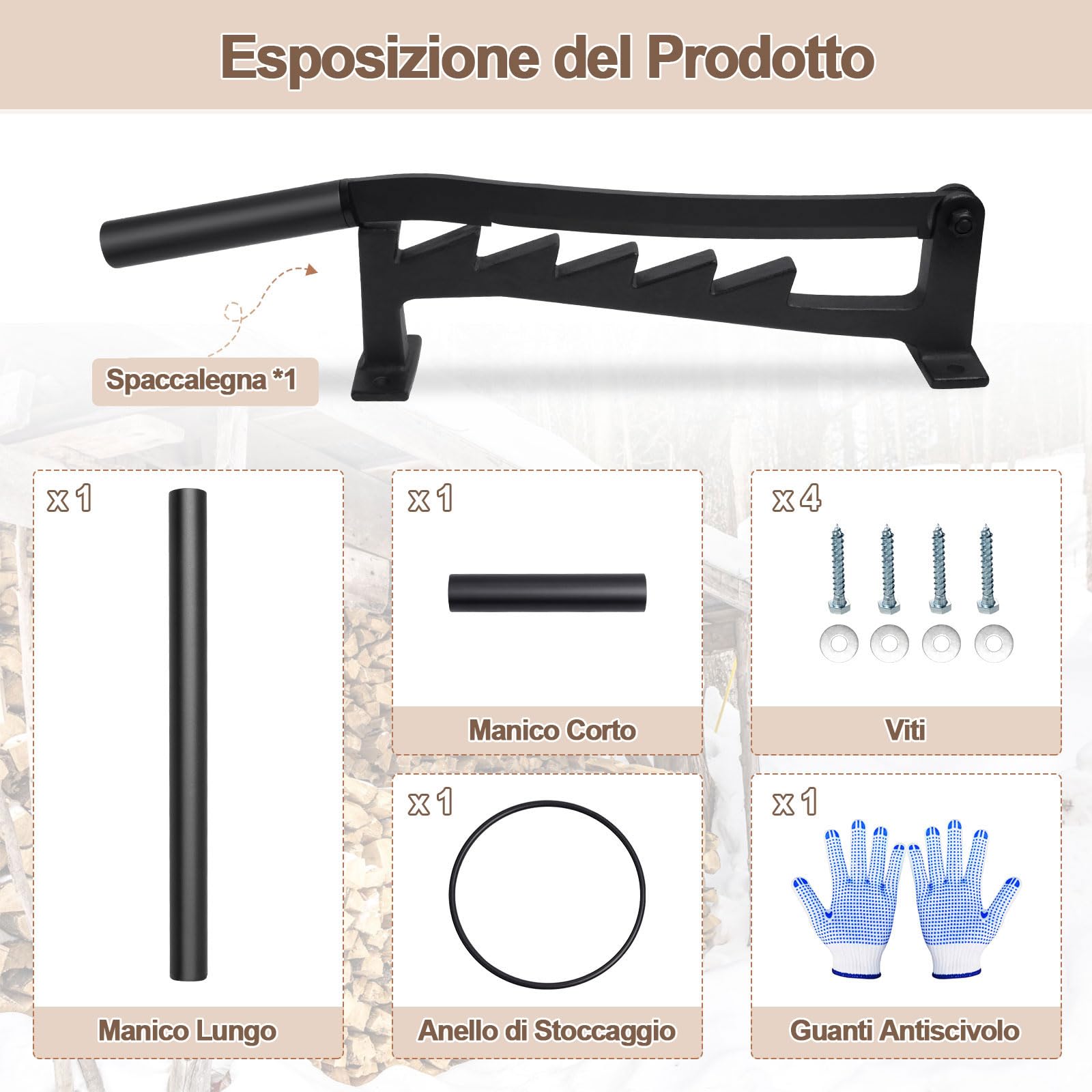 Spaccalegna Manuale, Spaccalegna Manuale da Parete per Legna da Ardere con 2 Manici Staccabili Strumenti per Spaccare Legna Portatile per Casa e Campeggio all'aperto
