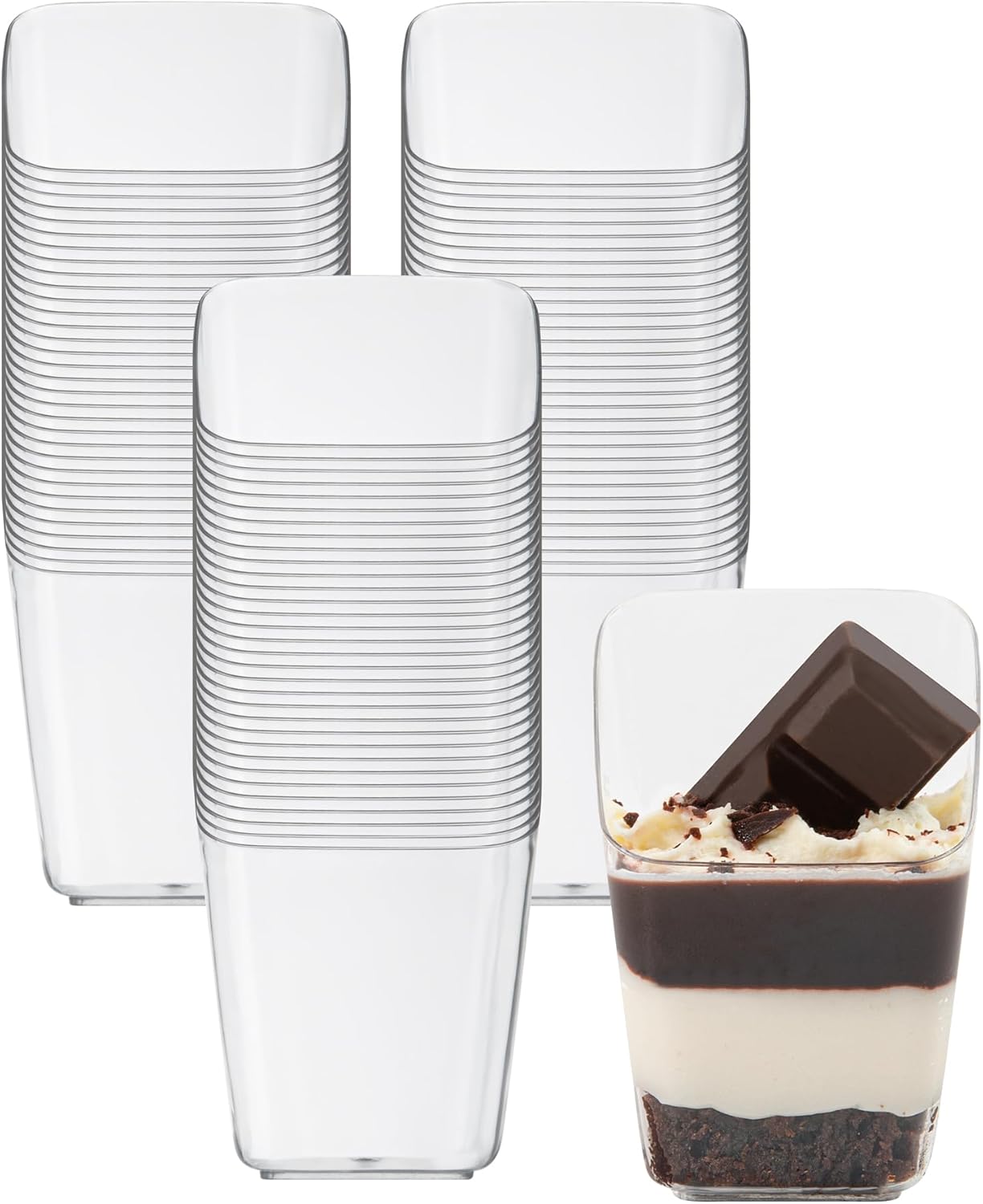 Restaurantware Mini Serve 2.4 Ounce Square Dessert Cups, 100 Disposable Pudding Cups With Lids - Slanted Design, Stackable, Clear Plastic Parfait Cup With Lids, For Dessert Delivery Orders