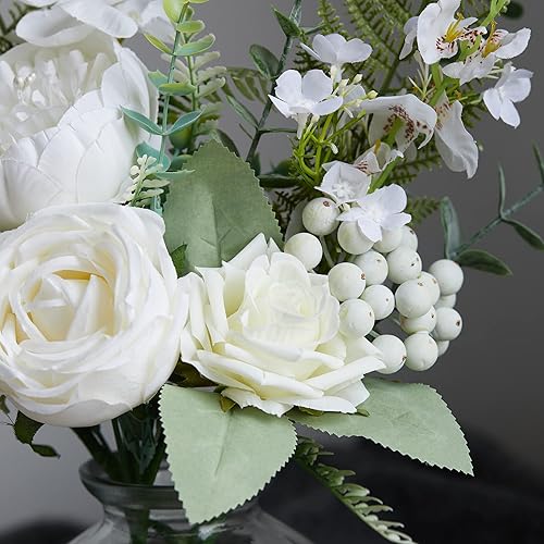 Miniatura 10 de Anna's Whimsy Flores artificiales con jarrón, rosas champán, peonías de seda en jarrón, centros de mesa florales de imitación para arreglos de mesa