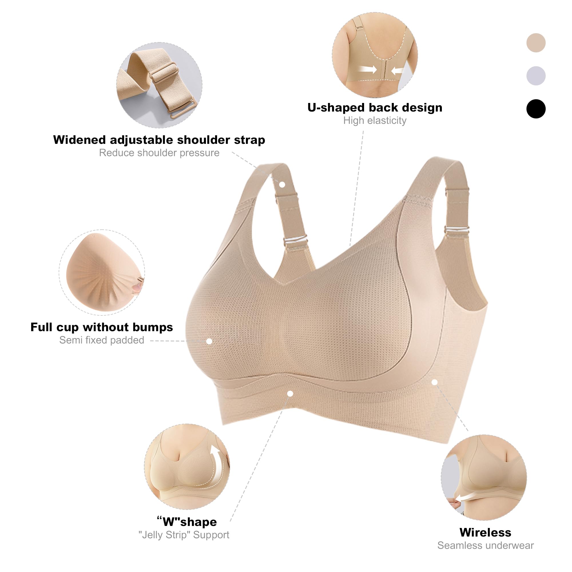 Fittingirls Reggiseno Plus-Size Senza Ferretto con Supporto, Traspirante Coppe Imbottite Copertura Totale Adattabile - per Uso Giornaliero