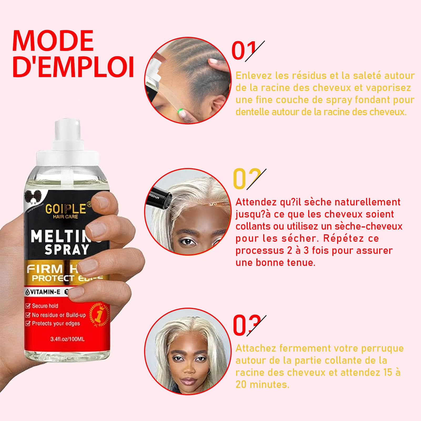 Sans Colle Lace Melting Spray For Wigs, 3.4 Fl Oz - Melting Spray Wig Spritz Spray Lace Protège Le Cuir Chevelu, Améliore La Tenue, Formule Naturelle
