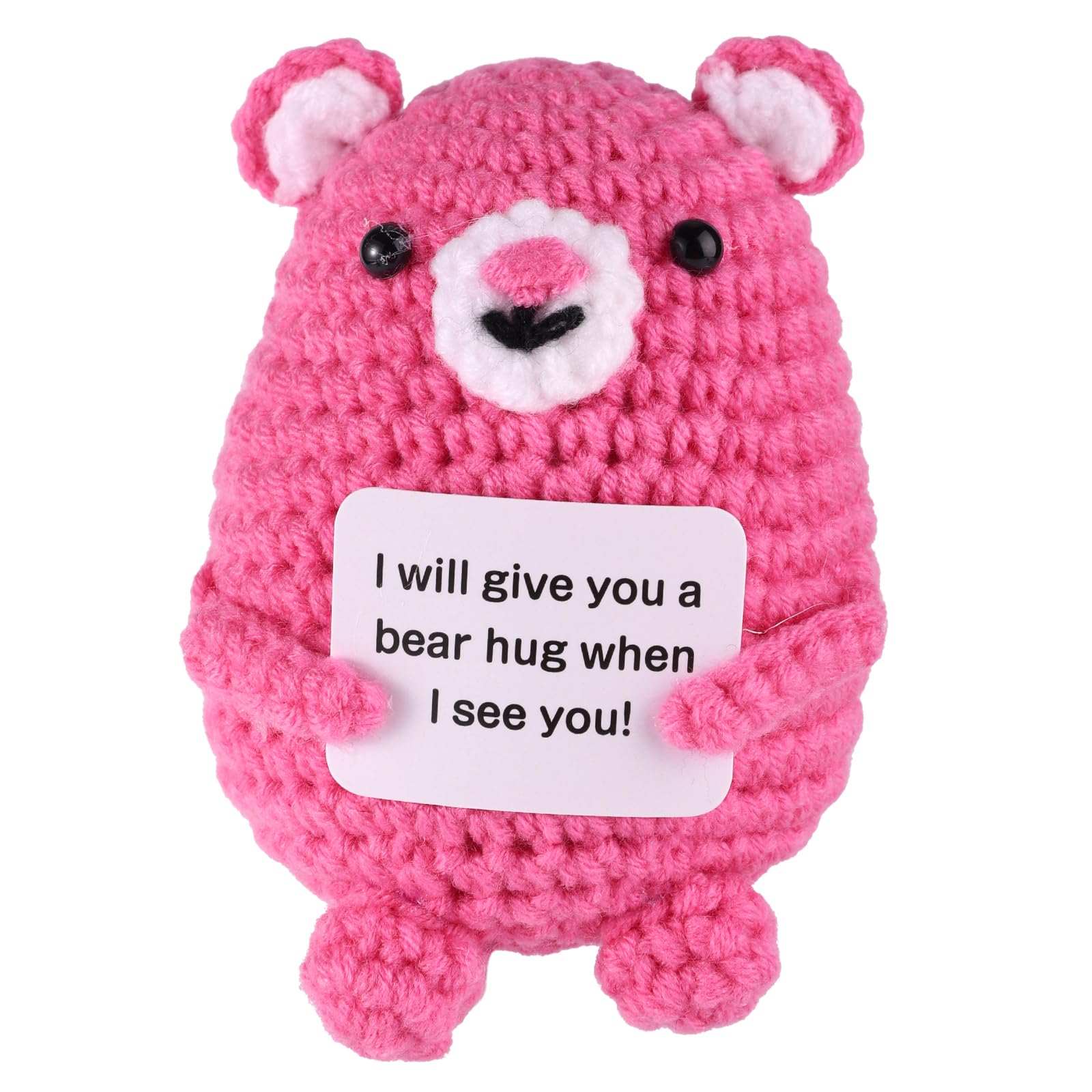 TOYMIS Handmade Positive Bear, Cute Support Bear Soft Mini Desk Office Decoration with Word Card for Friends Family Inspirational Birthday Gifts (Pink)