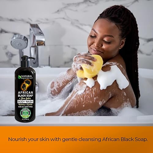 Miniatura 6 de Gel de ducha con jabón negro africano y manteca de karité, gel de ducha de 32 onzas líquidas, promueve el tratamiento del acné, contiene todos los