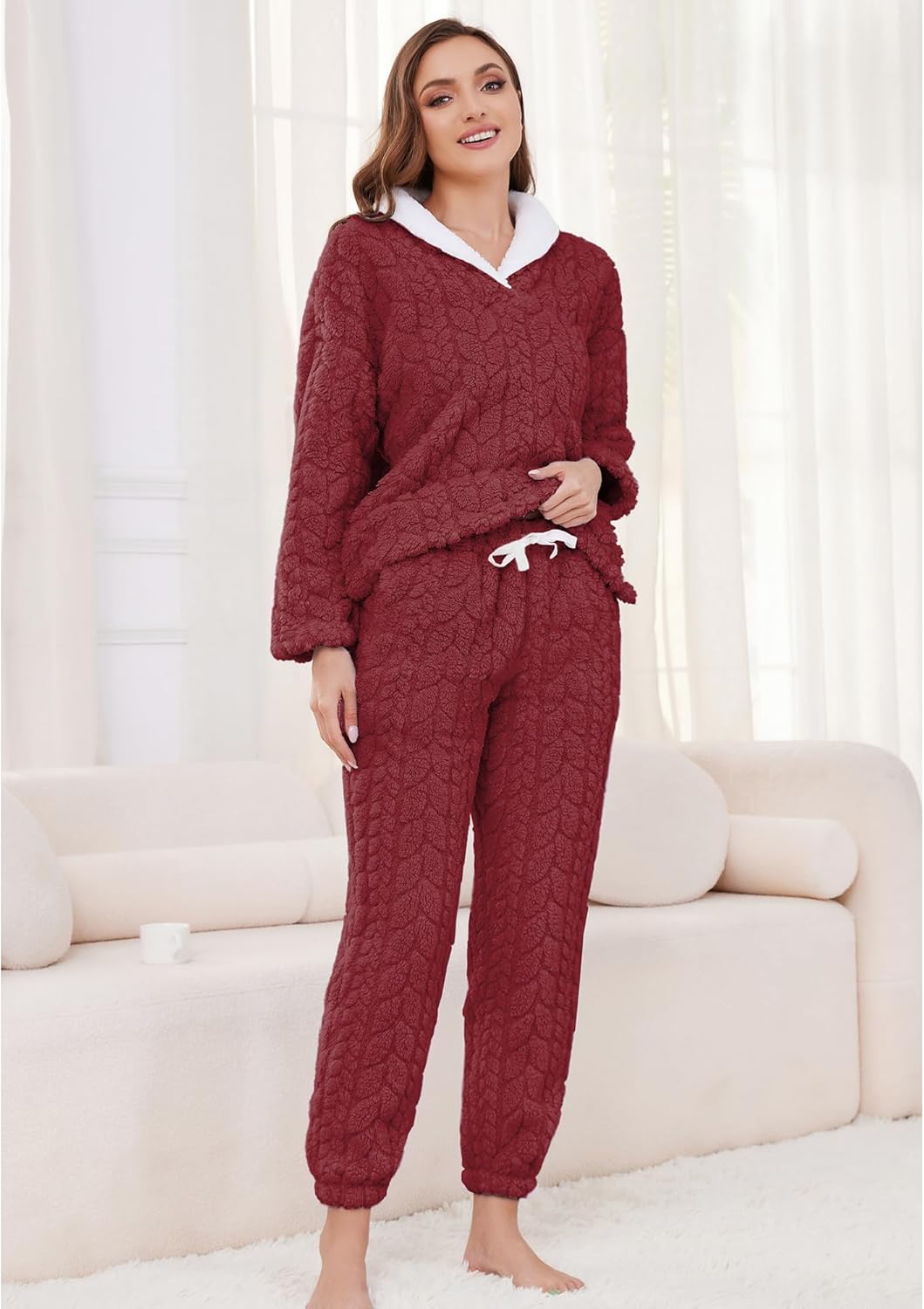 LYCY Fluffy Pajamas set for Women Fleece Pullover 2 Piece Pjs Set Soft Plush Sleepwear Winter Loungewear - Image 2