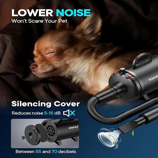Dog Dryer, 5.2HP/ 3800W Pet Grooming High Velocity Force Blower with 4 Nozzles, Adjustable Speed and Temperature Dog Hair Dryers for Grooming - 3
