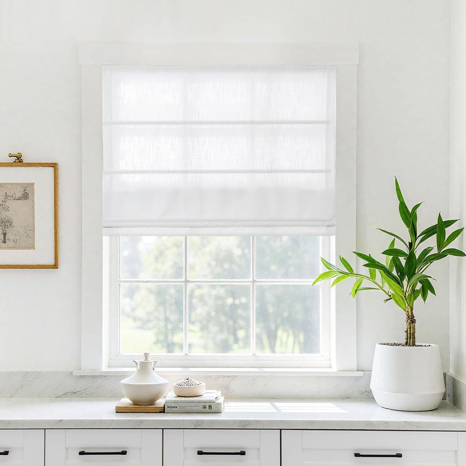 TWOPAGES Linen Roman Shades for Windows Custom Cordless Blinds for Indoor Windows,French Doors,Bedroom, Living Room, Bathroom(Snow White, Custom Made)