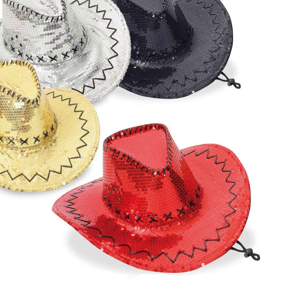 Chapeau Cowboy à Paillettes - Coiffe Western Avec Bandana Et Lunettes Cœur Pour Déguisement, Fête Et Festival