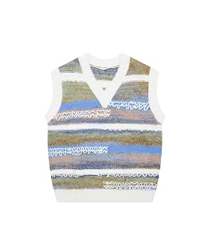Bakyarder Unisex Textured Knit Sweater Vest V-Neck Vintage Multi-Color Sleeveless Pullover Top Soft Wool Blend