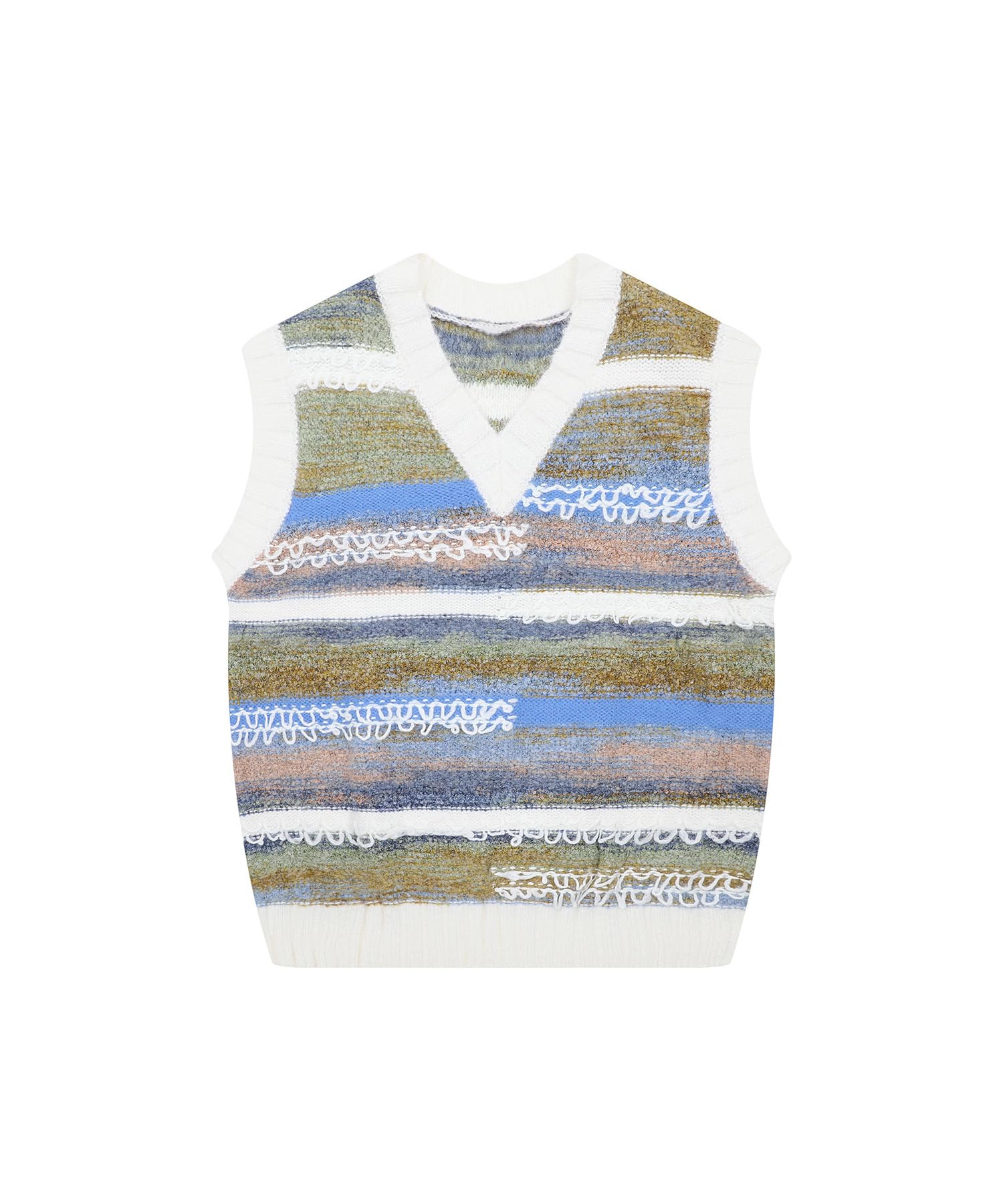 Bakyarder Unisex Textured Knit Sweater Vest V-Neck Vintage Multi-Color Sleeveless Pullover Top Soft Wool Blend