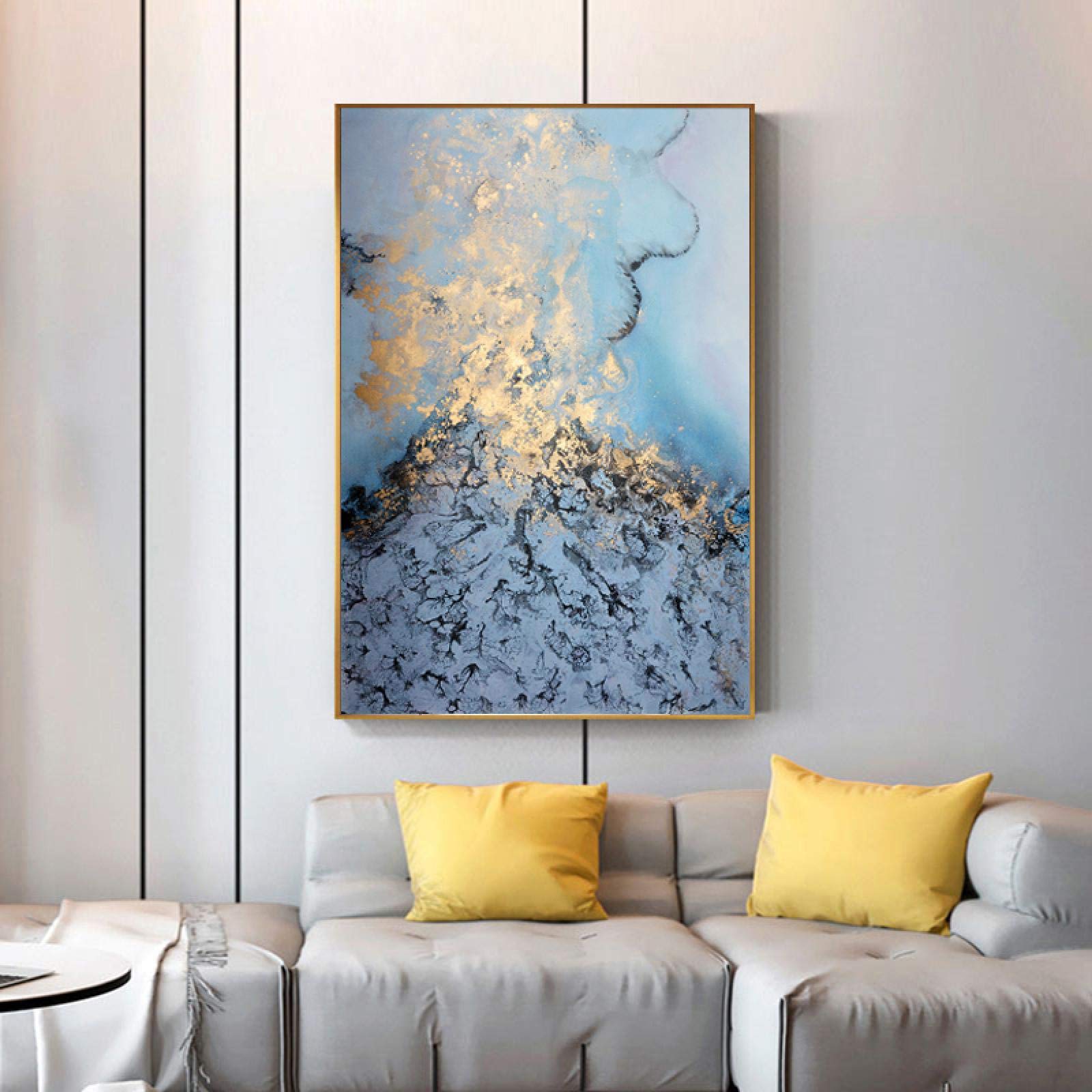 Quadro Su Tela Astratto Moderno – Blu E Oro – Trittico 60x80 Cm (3 Pezzi) – Poster Minimalista Per Soggiorno E Cucina – Senza Cornice - 5