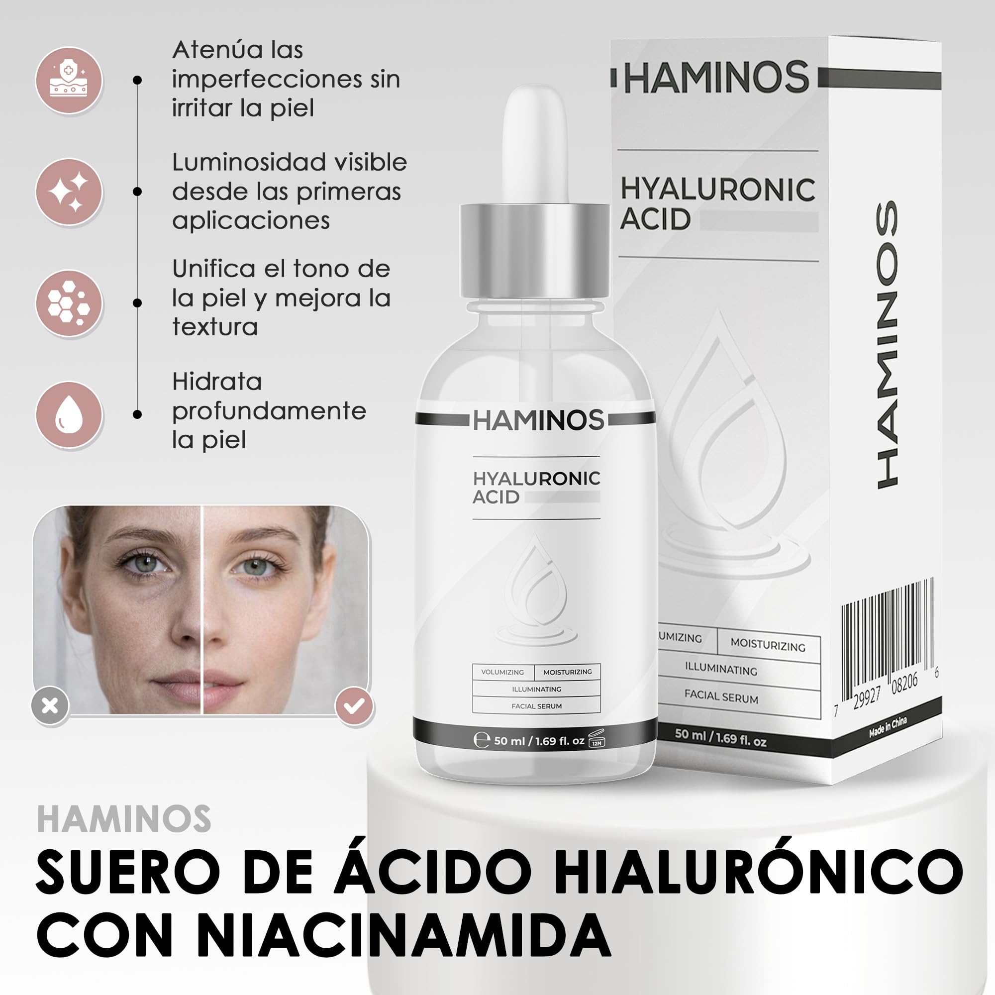 HAMINOS Masajeador Facial con Microcorrientes y Rodillo 3D, 3 Niveles de Intensidad, Masajeador Facial Eléctrico para Lifting, Rostro, Cuello, Brazos y Piernas, OBLIGATORIO USAR CON SERUM