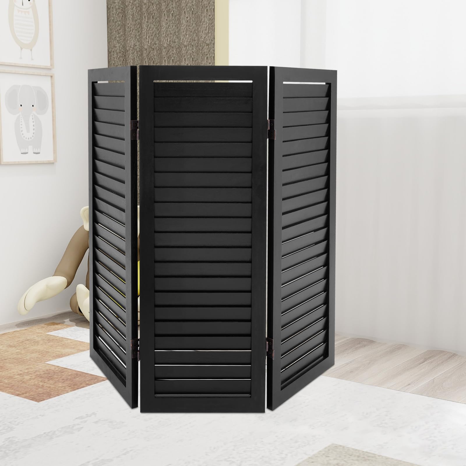 Paravent pliable en 3 parties - Paravent - Paravent - Paravent - Paravent pour décoration intérieure salon, salle à manger, chambre à coucher - 91 x 81 cm - Noir