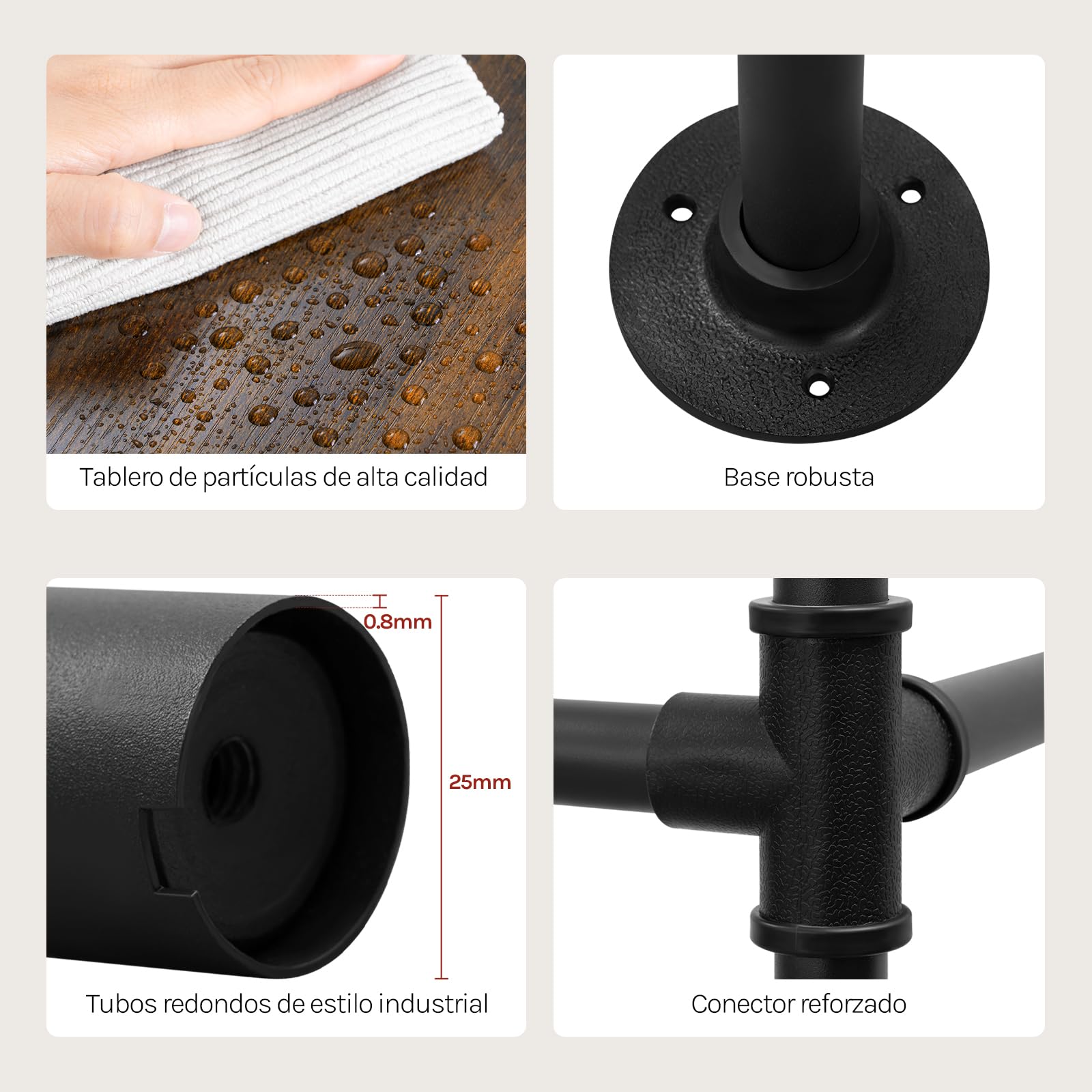 WOLTU Perchero de Pared, Armario Abierto, Perchero con Estante, Burro para Ropa, Barra de Colgar de Tubos Metálicos, Diseño Industrial y Vintage, Negro + Marrón Rústico