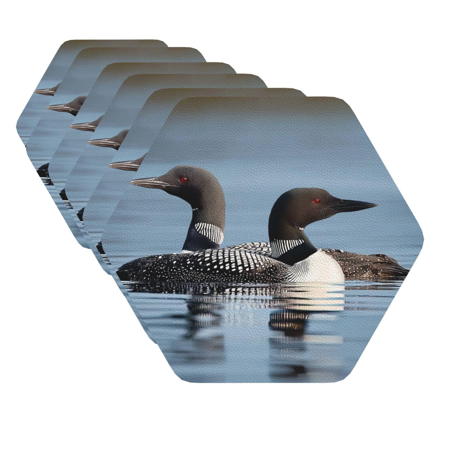 Mxzerfkgla Hexagon Drink Coasters Set Of 6 Decorative Leather Coasters Loon Birds Coasters For Drinks Cups Mugs Mat Pads Absorbent Non-Slip Coasters For Coffee Table Kitchen Bar Home Decor