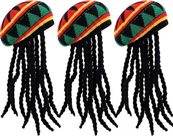 SATINIOR 3 Pcs Knitted Hat with Black Colorful Wig Knitted Wig with Dreads, Size 17.3