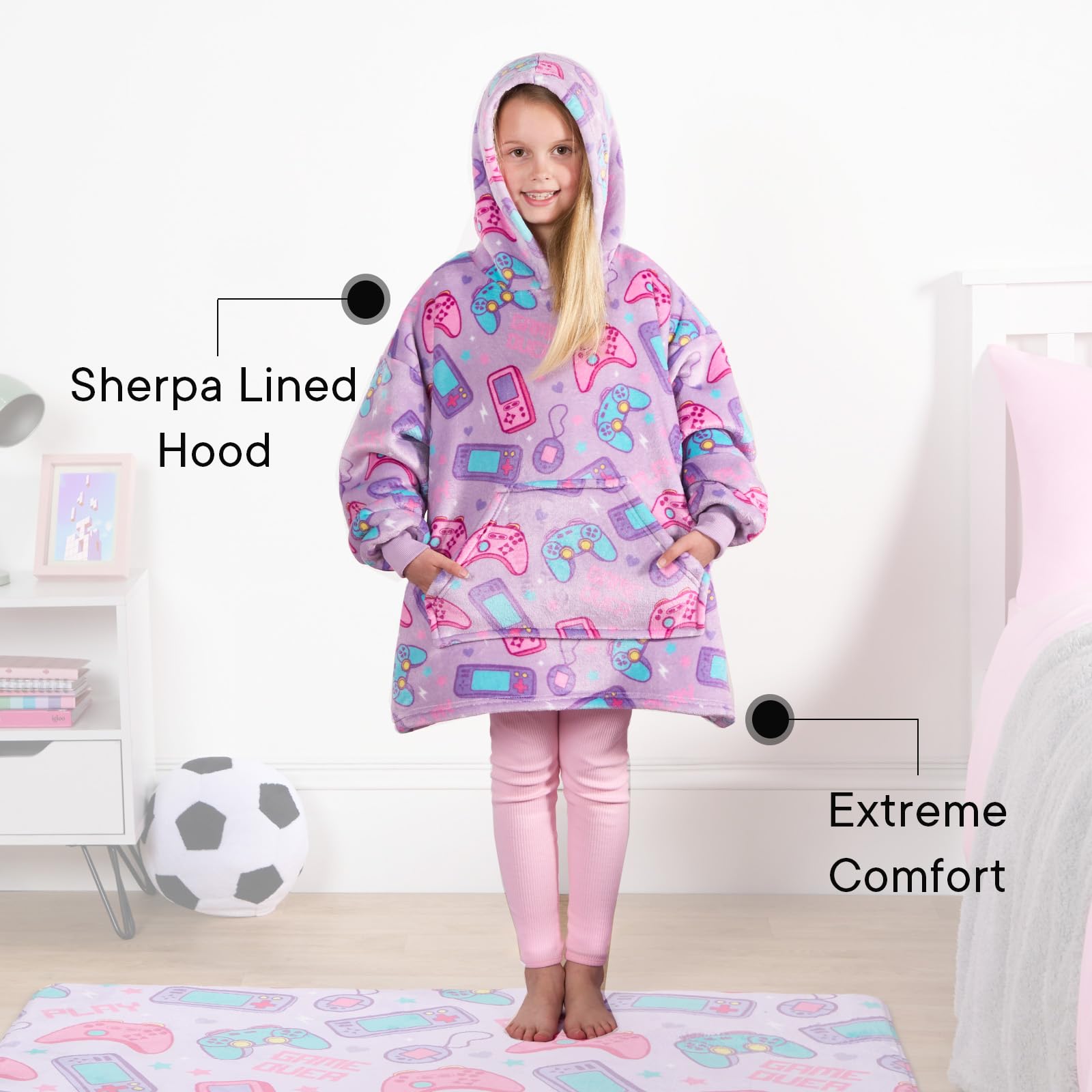 Red Mushrooms Kids Wearable Blanket Hoodie With Pockets - Oversized