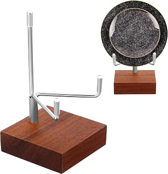 Walnut Wood Display Stand with Adjustable Metal Arms Small Display Easel Holder Decorative Stand Easel Holder for Displaying Fossil Coral Geodes Rock Mineral Agate Plate Seashell and Photos