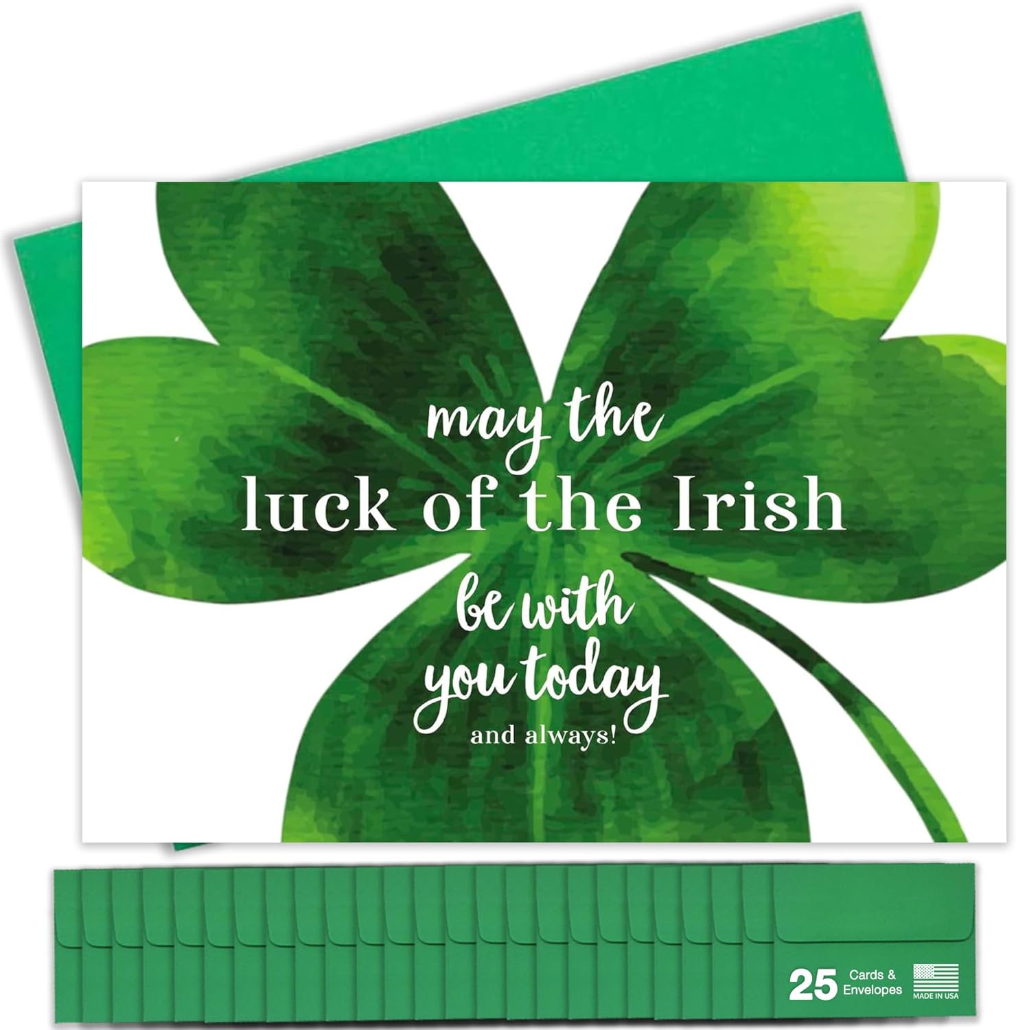 Happy St. Patrick's Day Cards for Family & Business (Luck of the Irish) Saint Patrick Bulk Greeting Card Set Pack of 25 with Green Envelopes (5x7 inch - A7) Office, Work, Employees & Clients LTI200