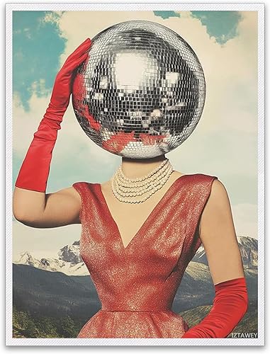 Póster de cabeza de bola de disco Funky 70, arte de pared retro de los años 70, impresión vintage genial para apartamento o dormitorio, decoración